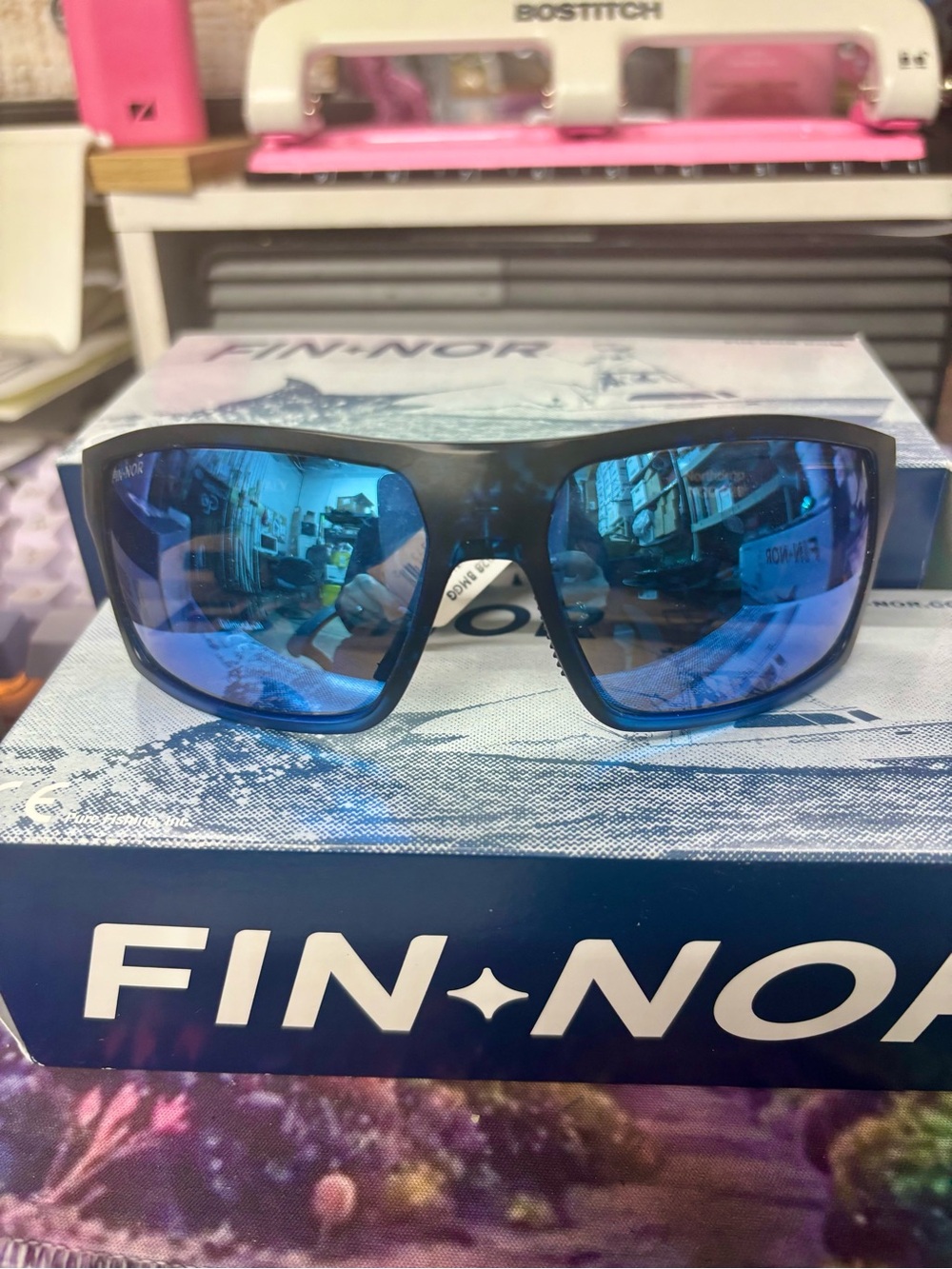 FIN-NOR Blue and Black Sport Sunglasses - Wraparound Design